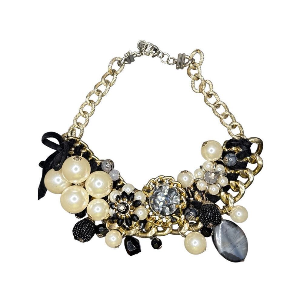 Monet Pearl, Gold, and Black Statement Necklace
